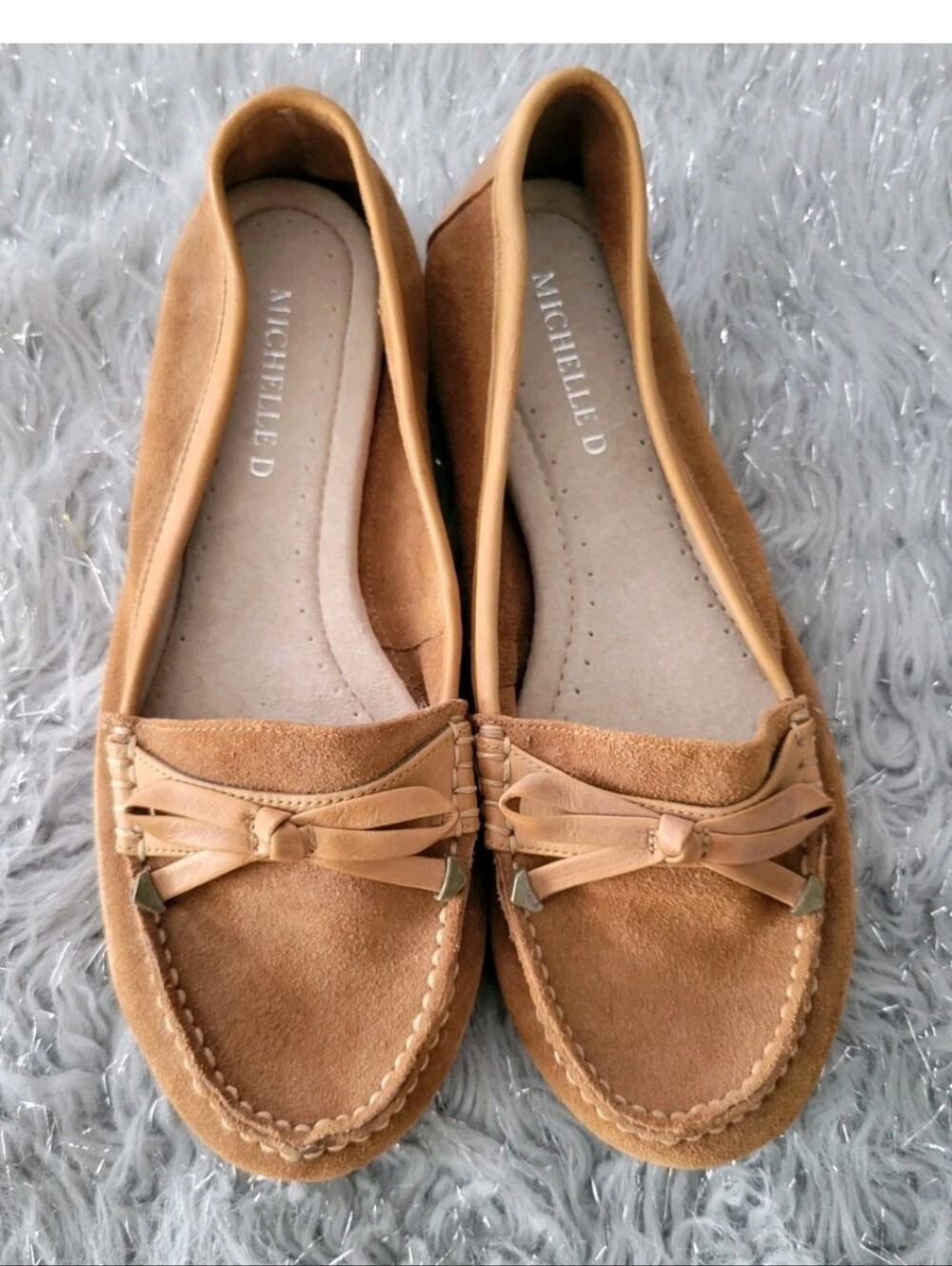 Brown Suede Leather Penny Loafers Flats Moccasins Michelle D Slip Ons Womens 8.5